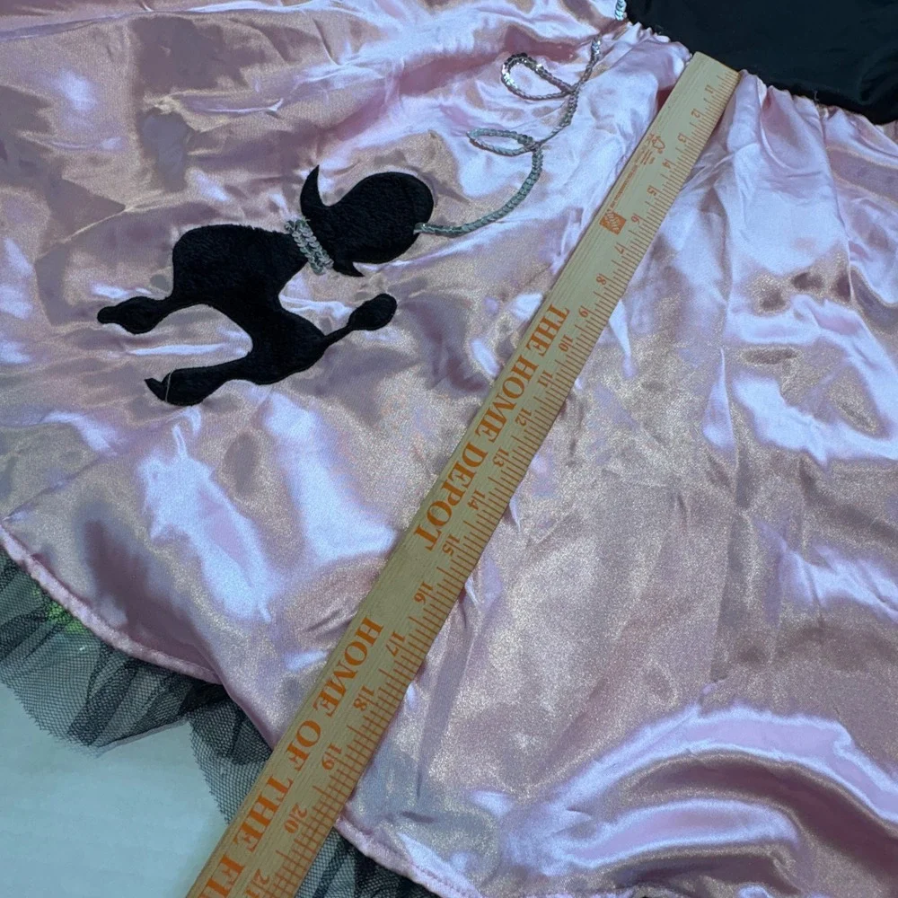 Amscan Costumes USA Girls 50s Poodle Skirt Dress Medium 8-10 Pink Black Sock Hop